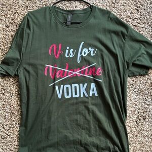 Green Graphic Tee with Vodka Print